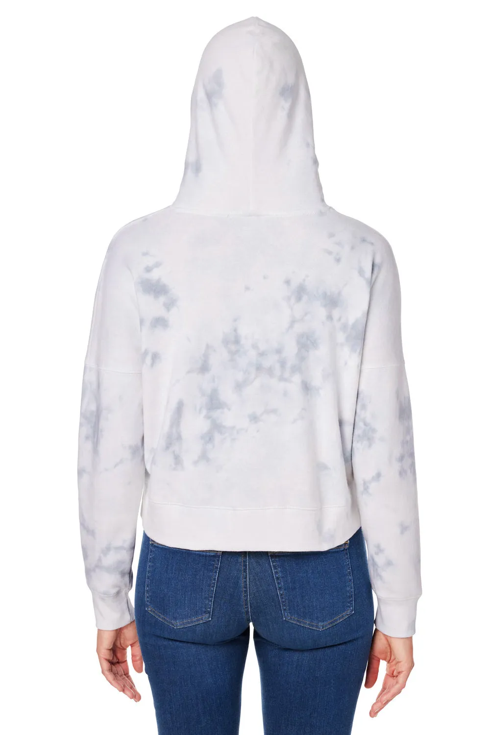 J America Womens Cropped Hooded Sweatshirt Hoodie - Grey Tie Dye