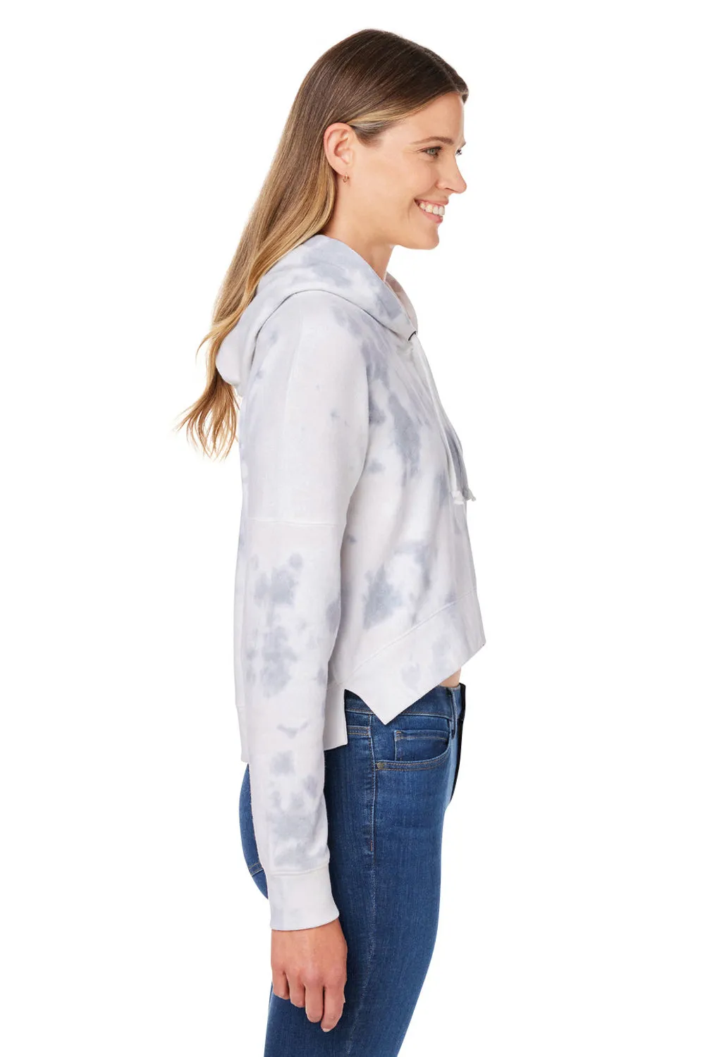 J America Womens Cropped Hooded Sweatshirt Hoodie - Grey Tie Dye