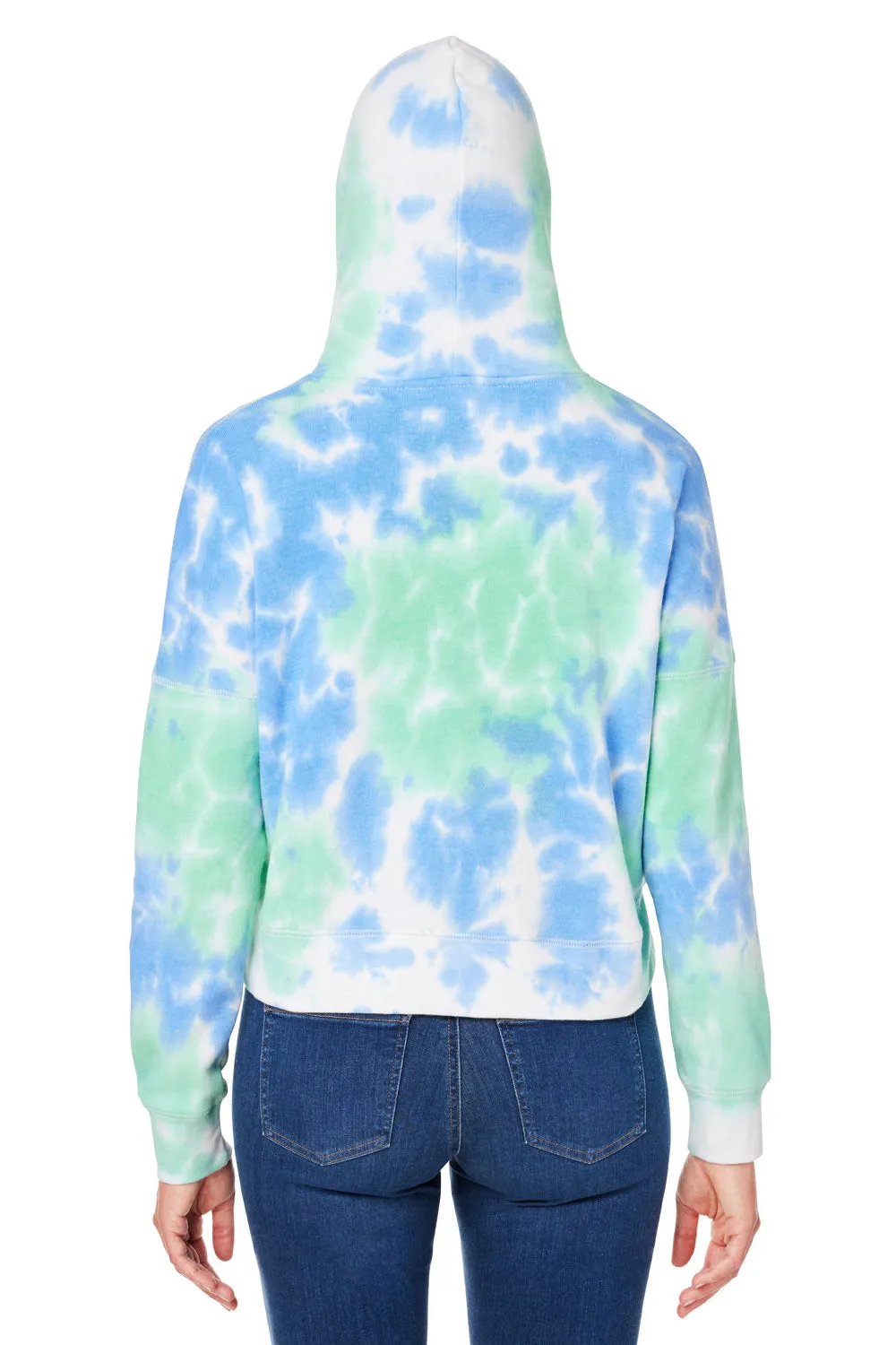J America Womens Cropped Hooded Sweatshirt Hoodie - Lagoon Tie Dye