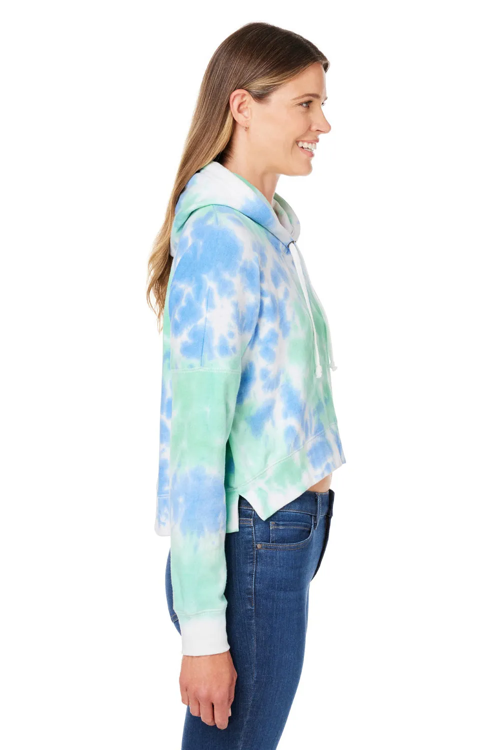J America Womens Cropped Hooded Sweatshirt Hoodie - Lagoon Tie Dye