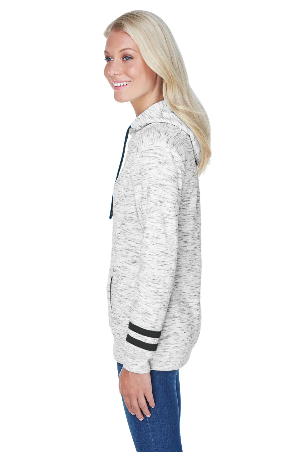 J America Womens Fleece Hooded Sweatshirt Hoodie w/ Pouch Pocket - White/Black