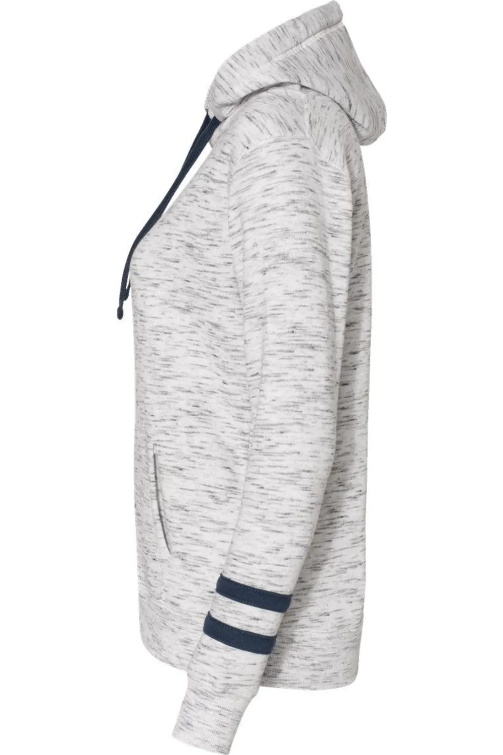 J. America Womens Mlange Fleece Striped-Sleeve Hooded Sweatshirt