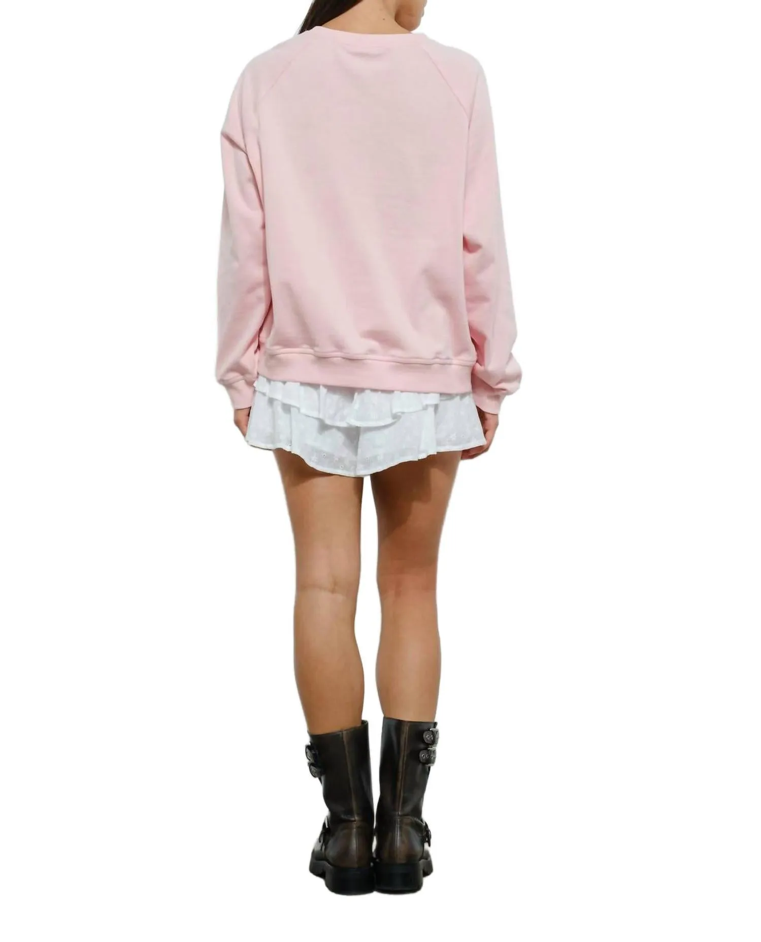 Lace Bow Sweatshirt In Light Pink
