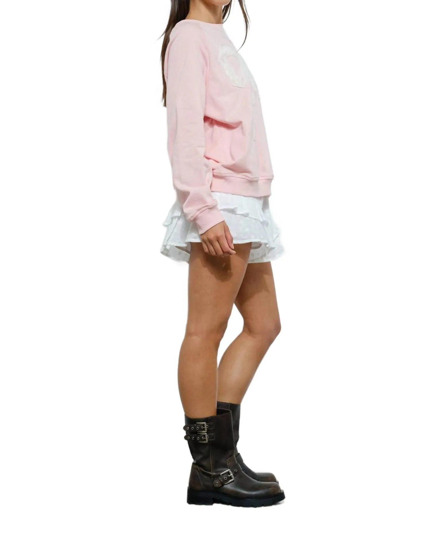 Lace Bow Sweatshirt In Light Pink