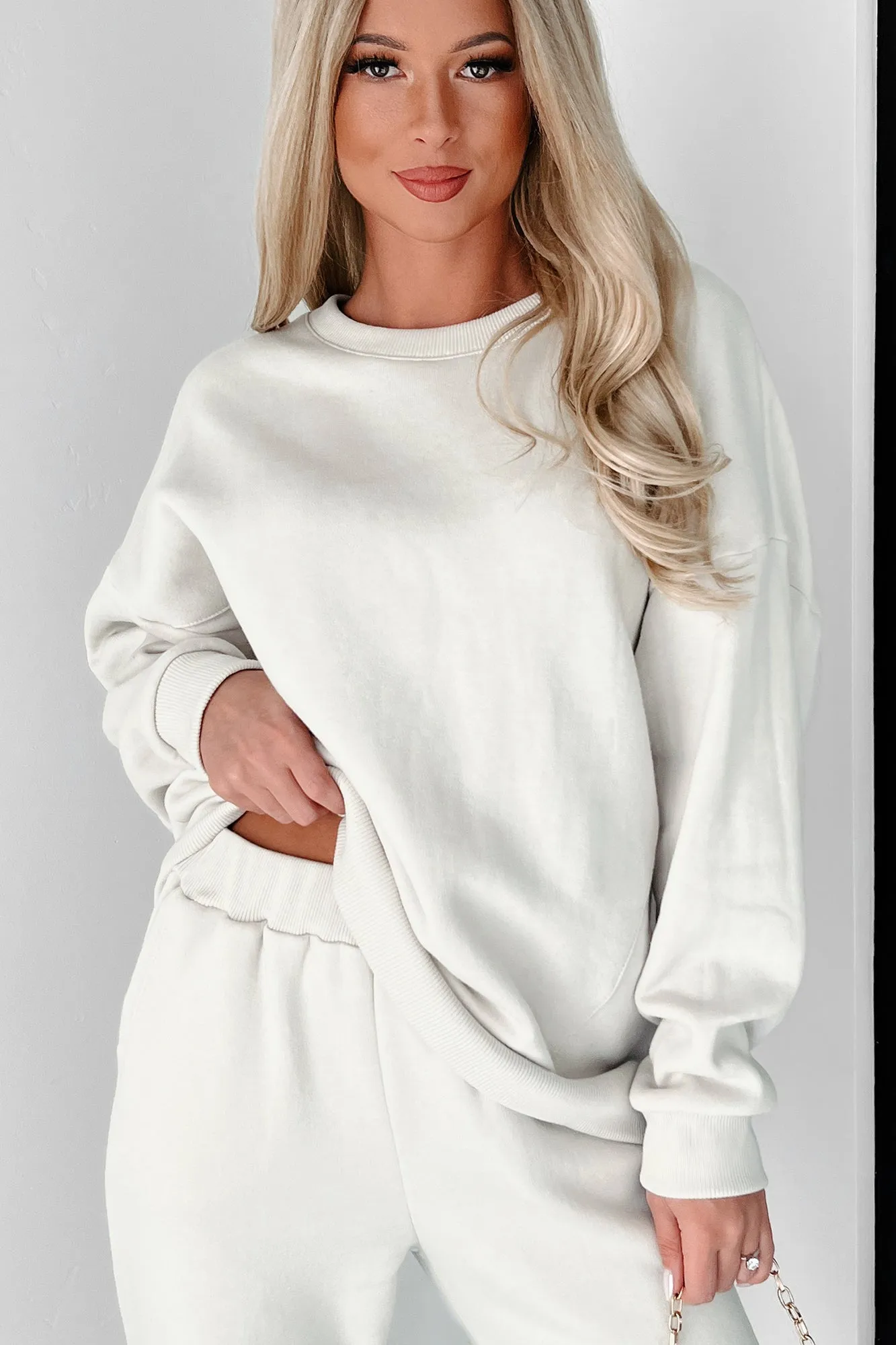 Lazy Weekend Oversized Fleece Sweatshirt (Sand)