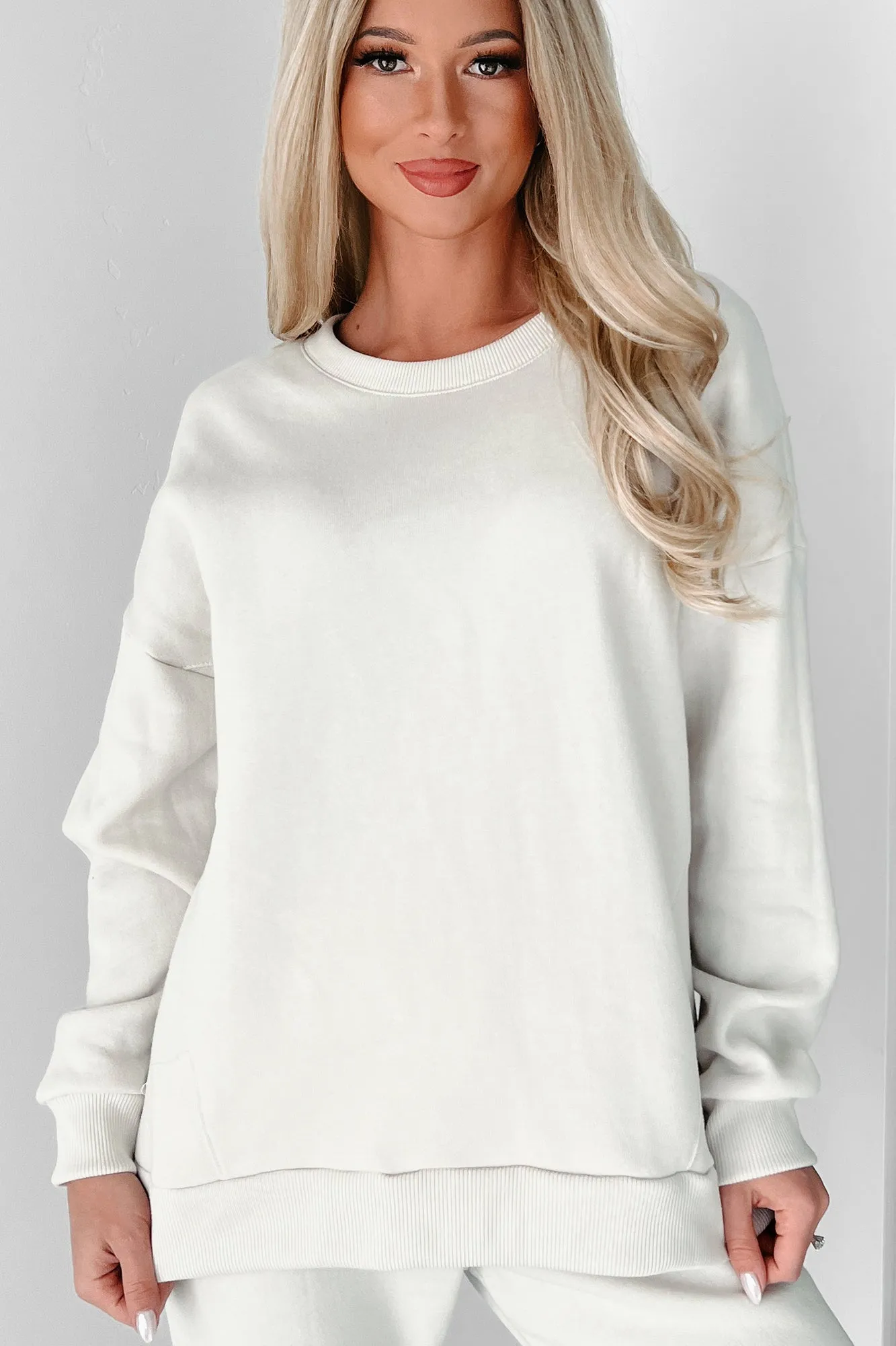 Lazy Weekend Oversized Fleece Sweatshirt (Sand)
