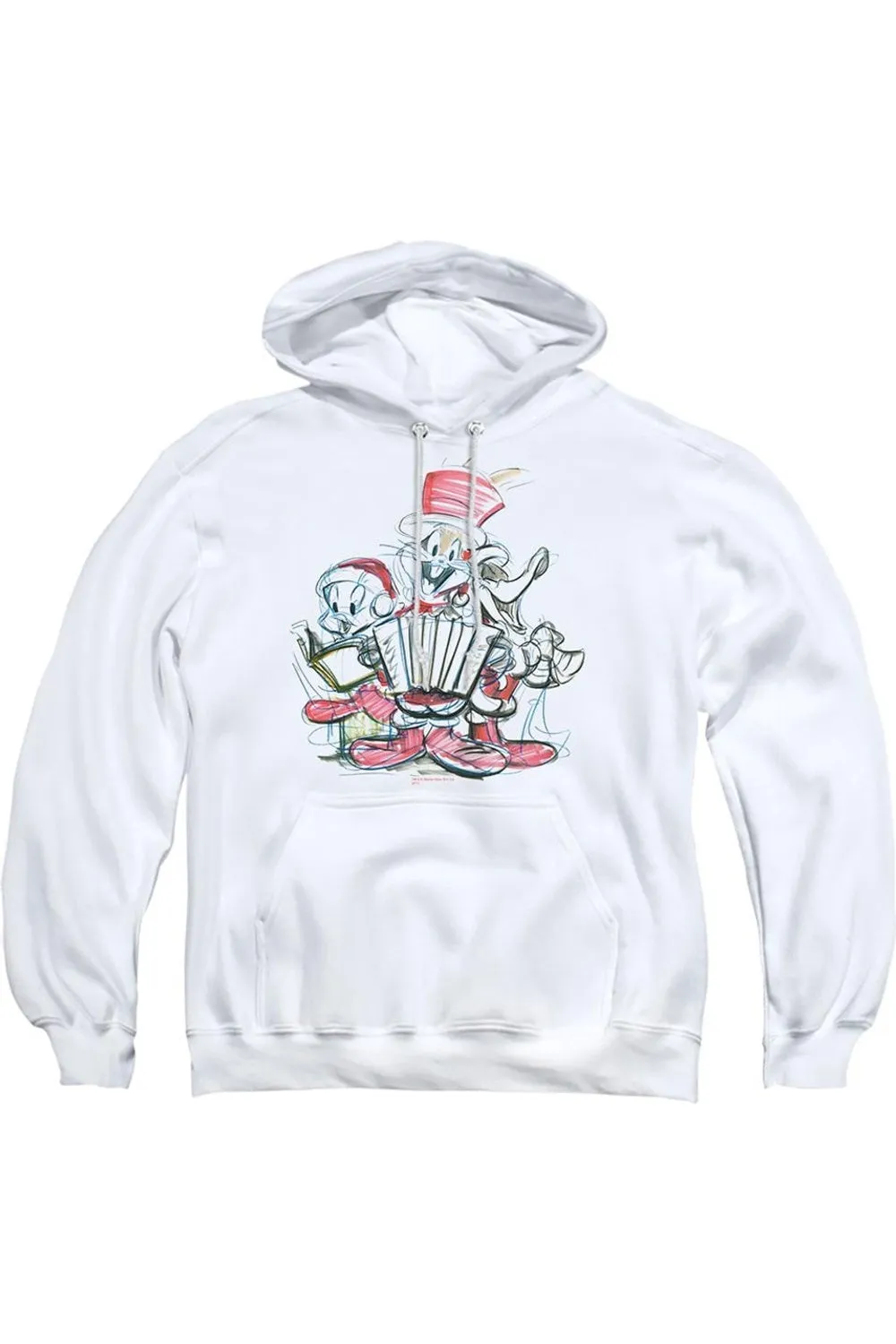 Looney Tunes Holiday Sketch Adult Pull Over Hoodie / Hooded Sweatshirt