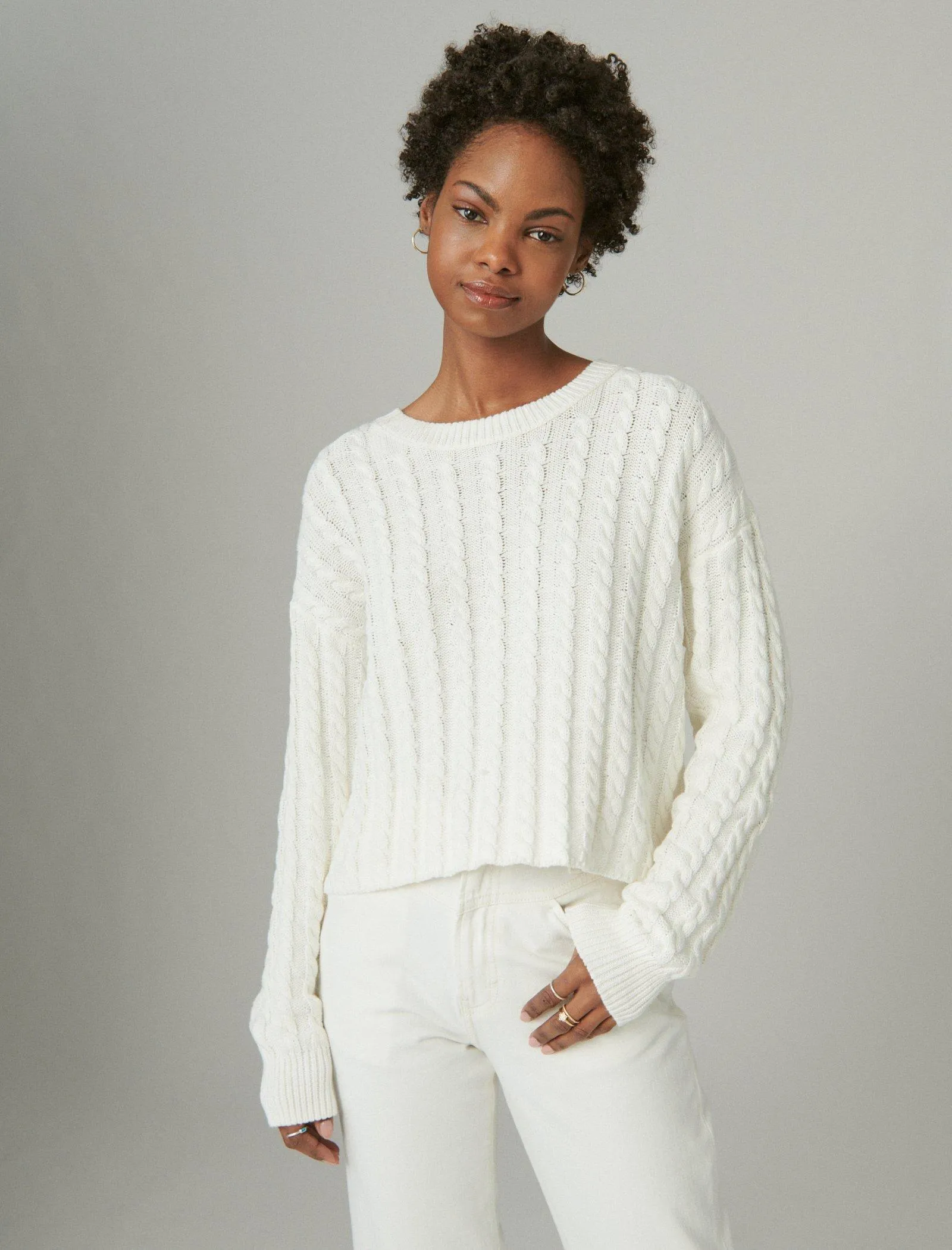 Lucky Brand Cable Crew Sweater Cream Lucky Brand