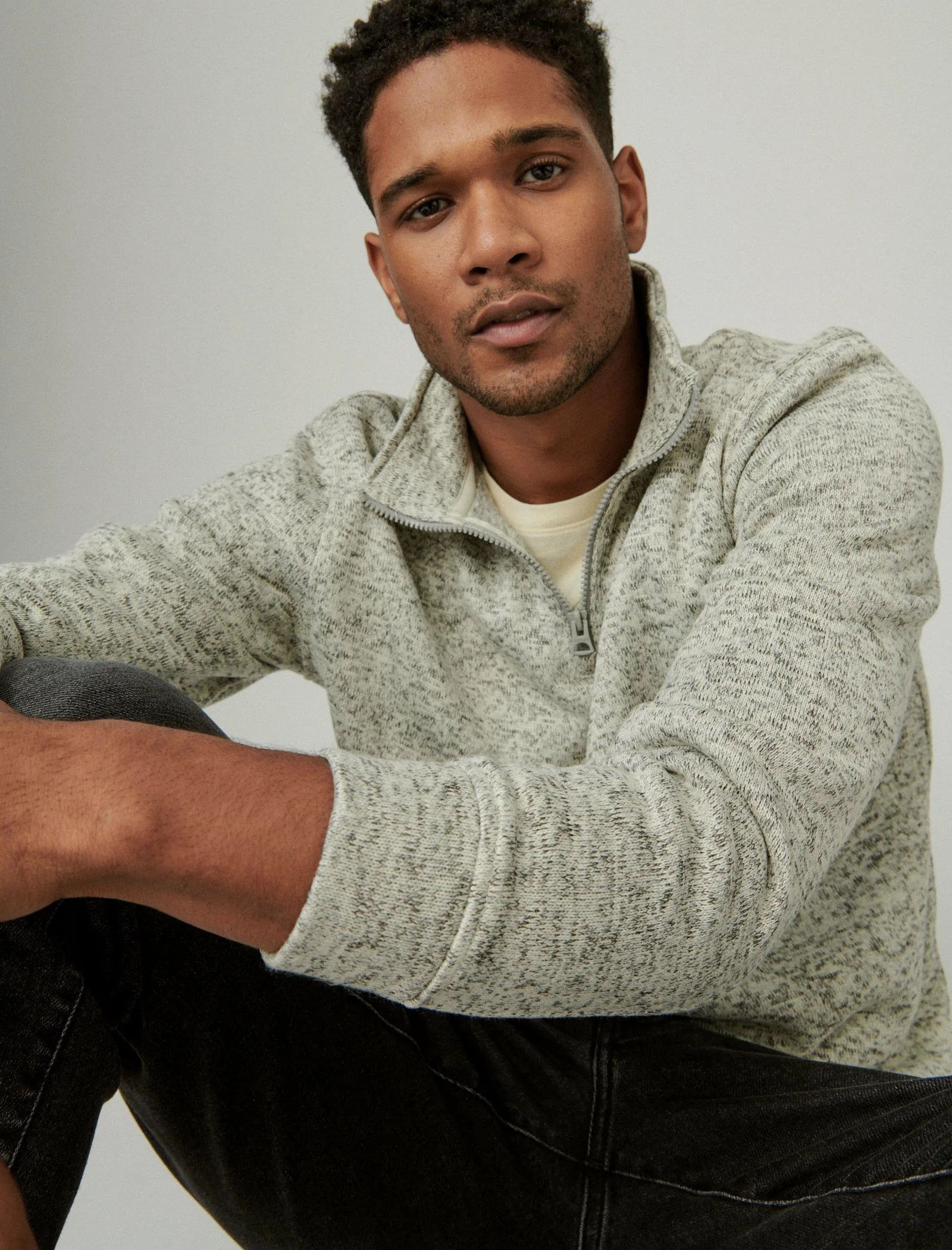Lucky Brand Los Feliz Fleece Half Zip Mock Neck 104 Cream Lucky Brand