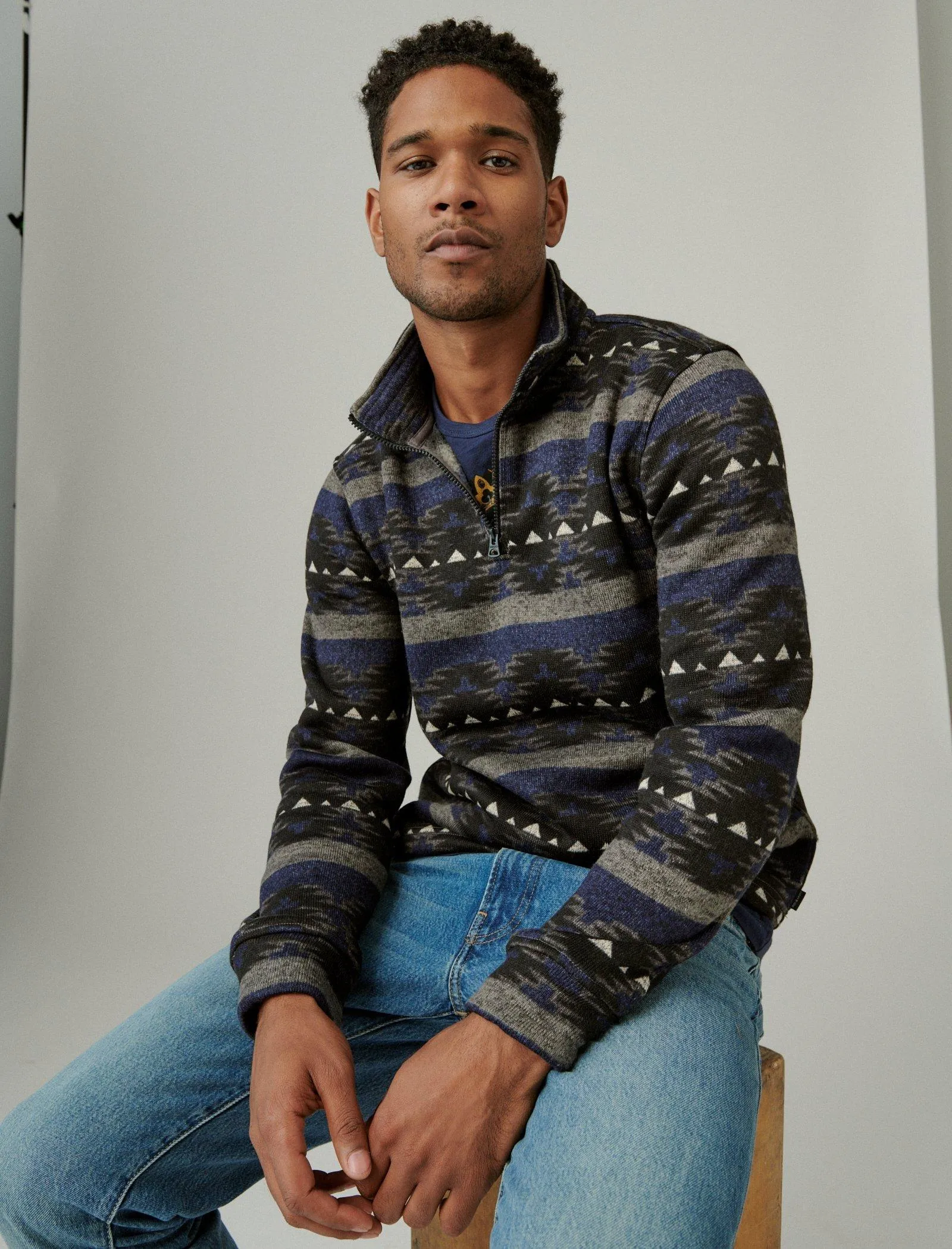 Lucky Brand Los Feliz Fleece Half Zip Mock Neck Multi Lucky Brand