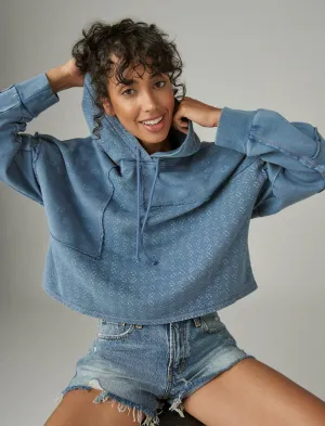 Lucky Brand Patch Batwing Crop Hoodie Indigo Multi Lucky Brand