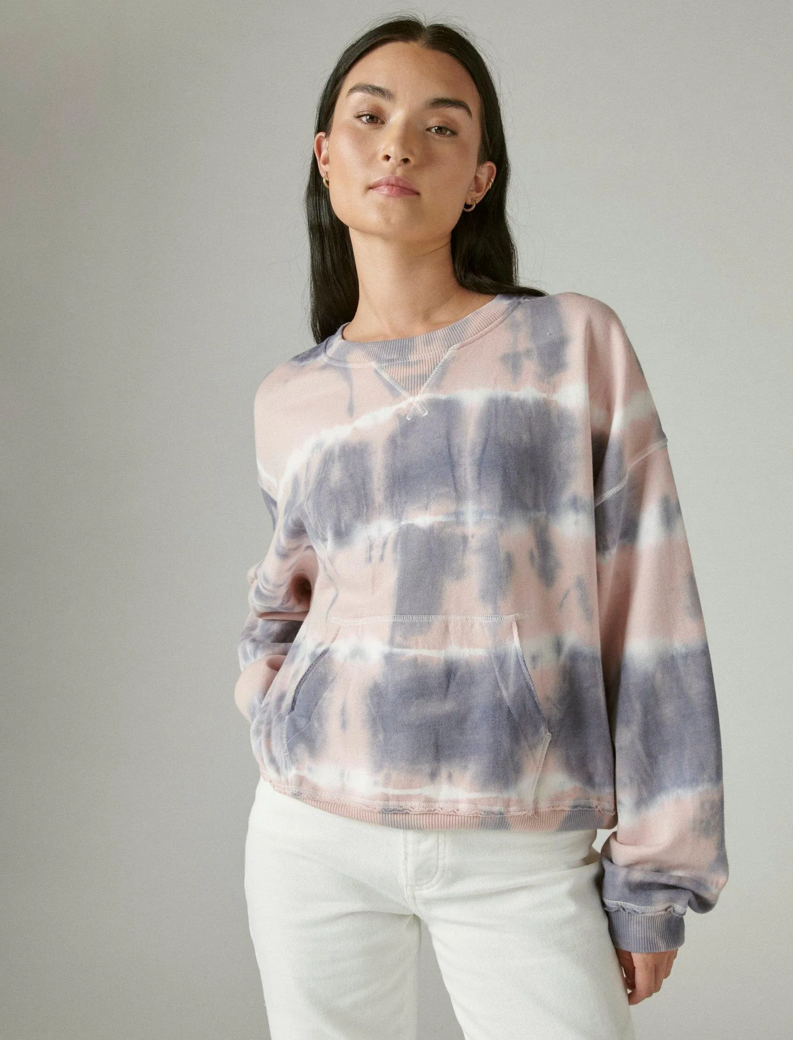 Lucky Brand Slouchy Fleece Sweatshirt Soft Tie Dye Lucky Brand