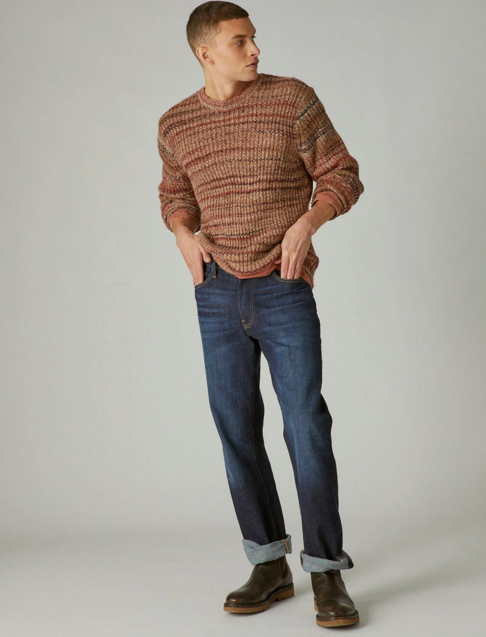 Lucky Brand Spacedye Crew Neck Sweater Warm Brown Multi Com Lucky Brand