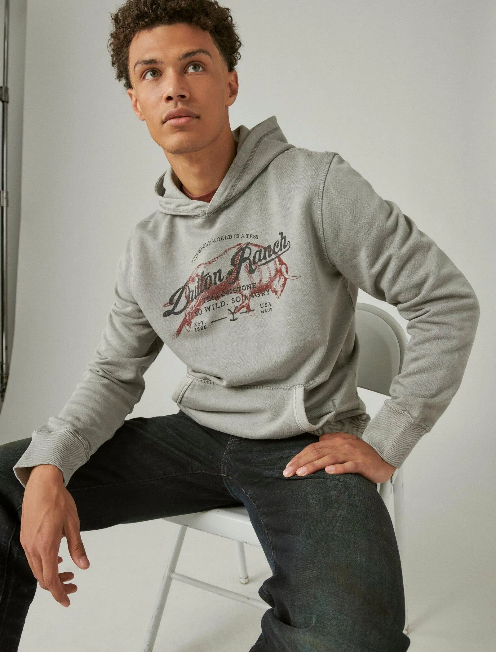 Lucky Brand Yellowstone Dutton Ranch Script Hoodie Steel Gray Lucky Brand