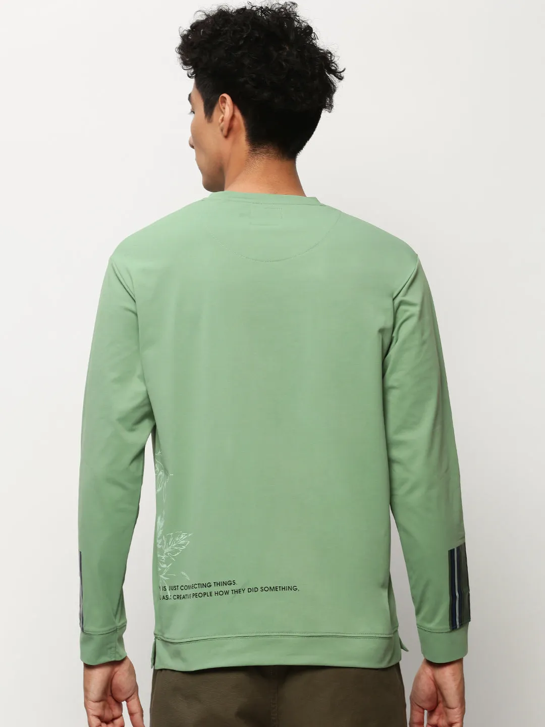 Men Green Graphic Printed Cotton Sweatshirt