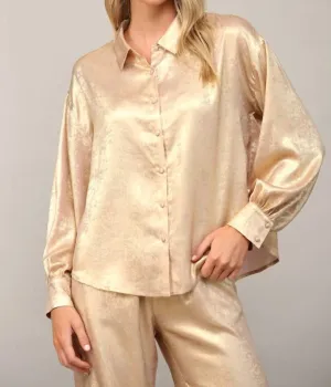 Met Button Down Top In Gold Metallic