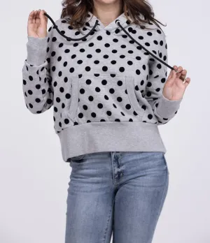 Mimi Velvet Polka Dot Hoodie In Grey