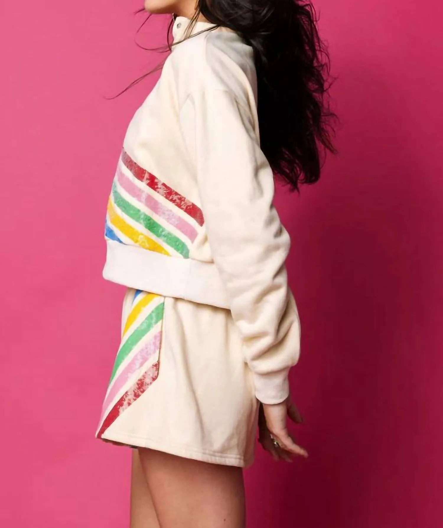 Multi Stripe Sweatshirt In Beige