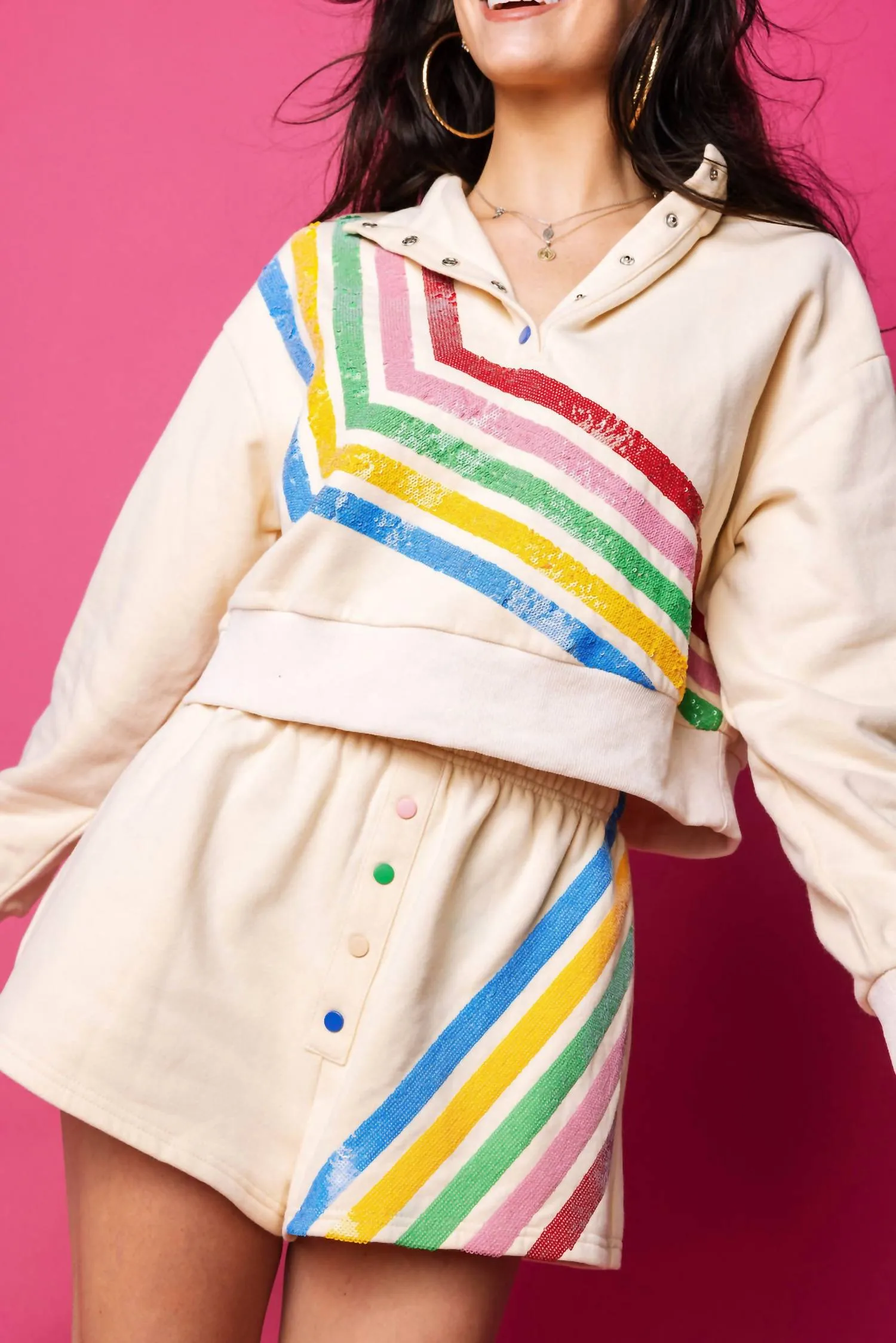 Multi Stripe Sweatshirt In Beige