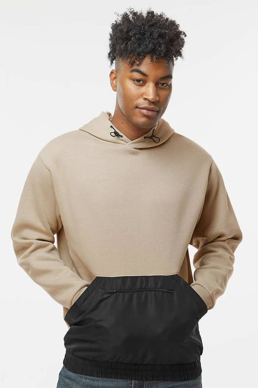 MV Sport Mens Mixed Media Hooded Sweatshirt Hoodie w/ Pocket - Atmosphere/Black