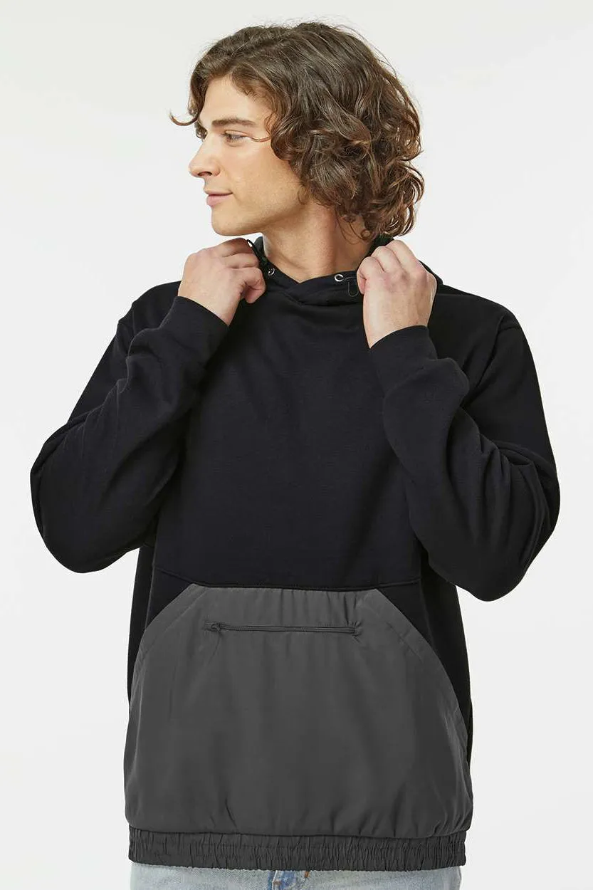 MV Sport Mens Mixed Media Hooded Sweatshirt Hoodie w/ Pocket - Black/Charcoal Grey