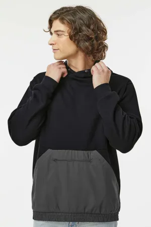 MV Sport Mens Mixed Media Hooded Sweatshirt Hoodie w/ Pocket - Black/Charcoal Grey