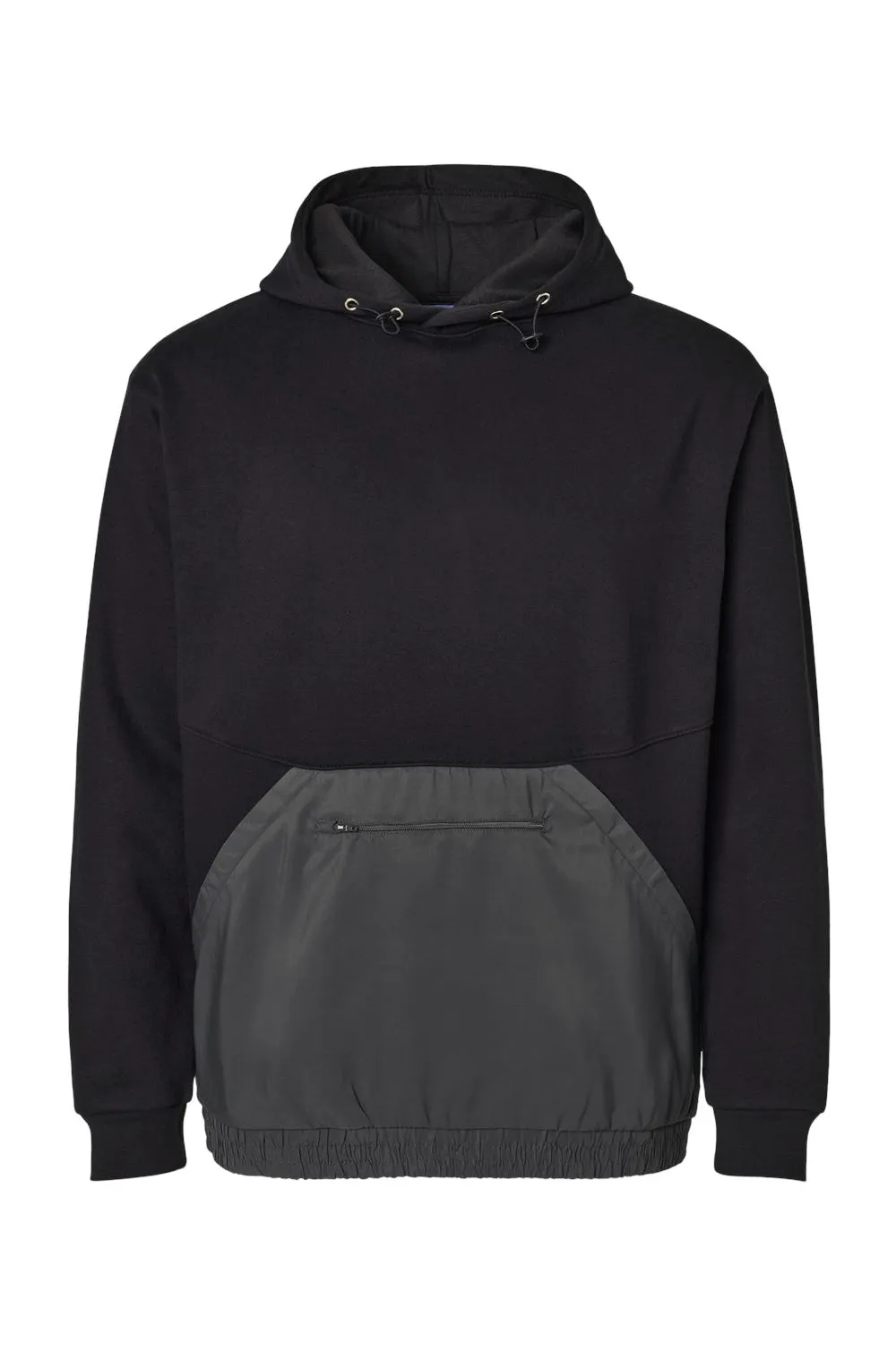 MV Sport Mens Mixed Media Hooded Sweatshirt Hoodie w/ Pocket - Black/Charcoal Grey
