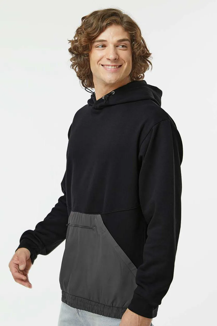 MV Sport Mens Mixed Media Hooded Sweatshirt Hoodie w/ Pocket - Black/Charcoal Grey