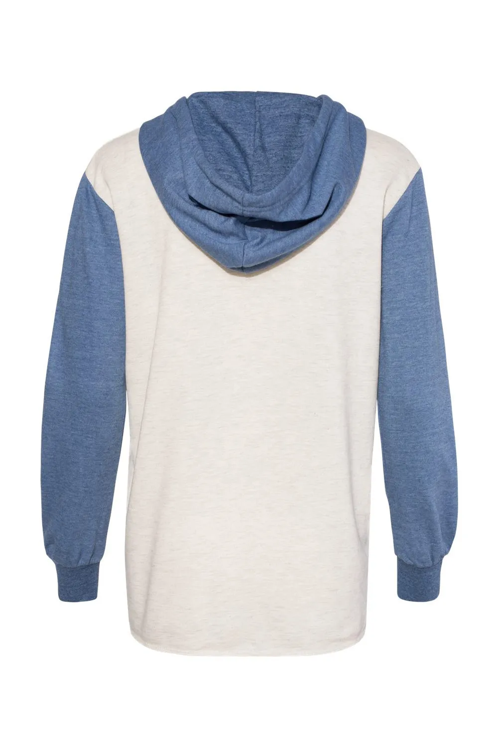 MV Sport Womens French Terry Colorblock Hooded Sweatshirt Hoodie w/ Pouch Pocket - Stonewashed Blue/Oatmeal