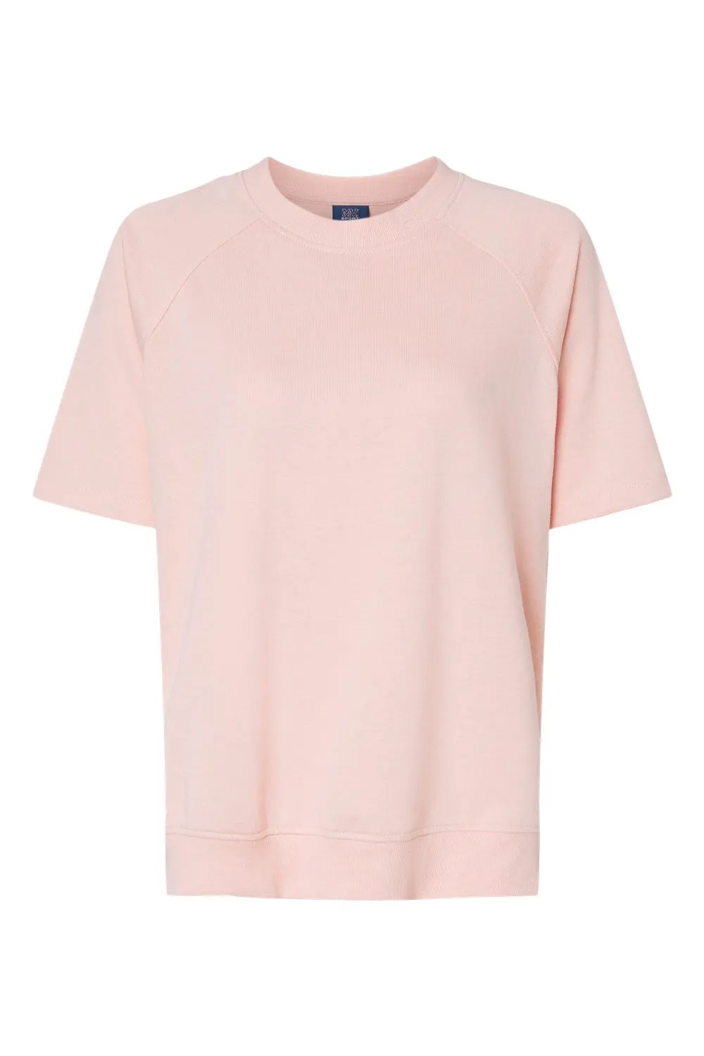MV Sport Womens French Terry Short Sleeve Crewneck Sweatshirt - Cameo Pink