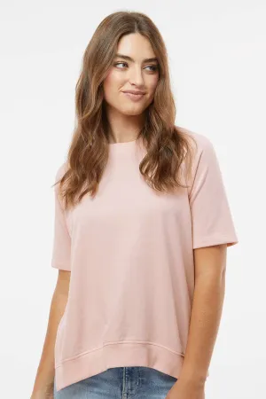 MV Sport Womens French Terry Short Sleeve Crewneck Sweatshirt - Cameo Pink