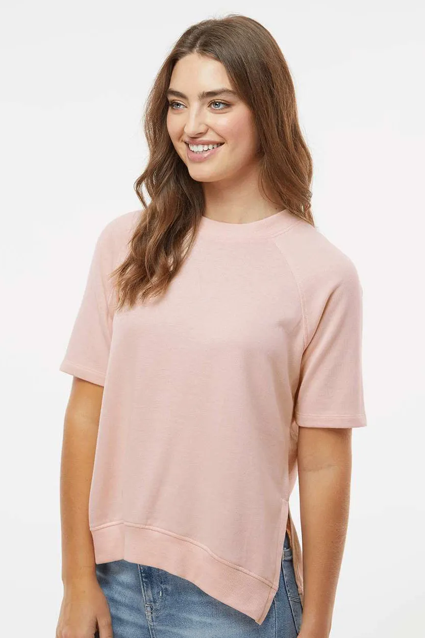 MV Sport Womens French Terry Short Sleeve Crewneck Sweatshirt - Cameo Pink