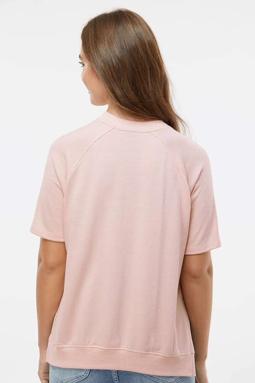 MV Sport Womens French Terry Short Sleeve Crewneck Sweatshirt - Cameo Pink