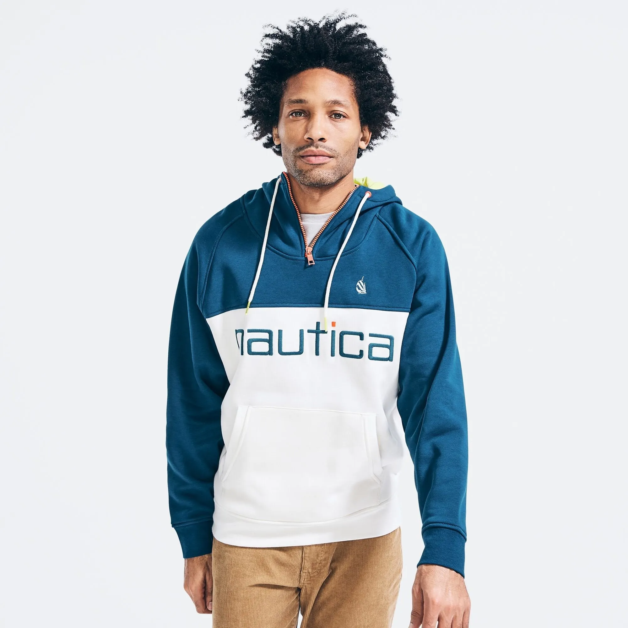 Nautica Men's Big & Tall Colorblock Logo Quarter-Zip Hoodie Admiral Blue Nautica
