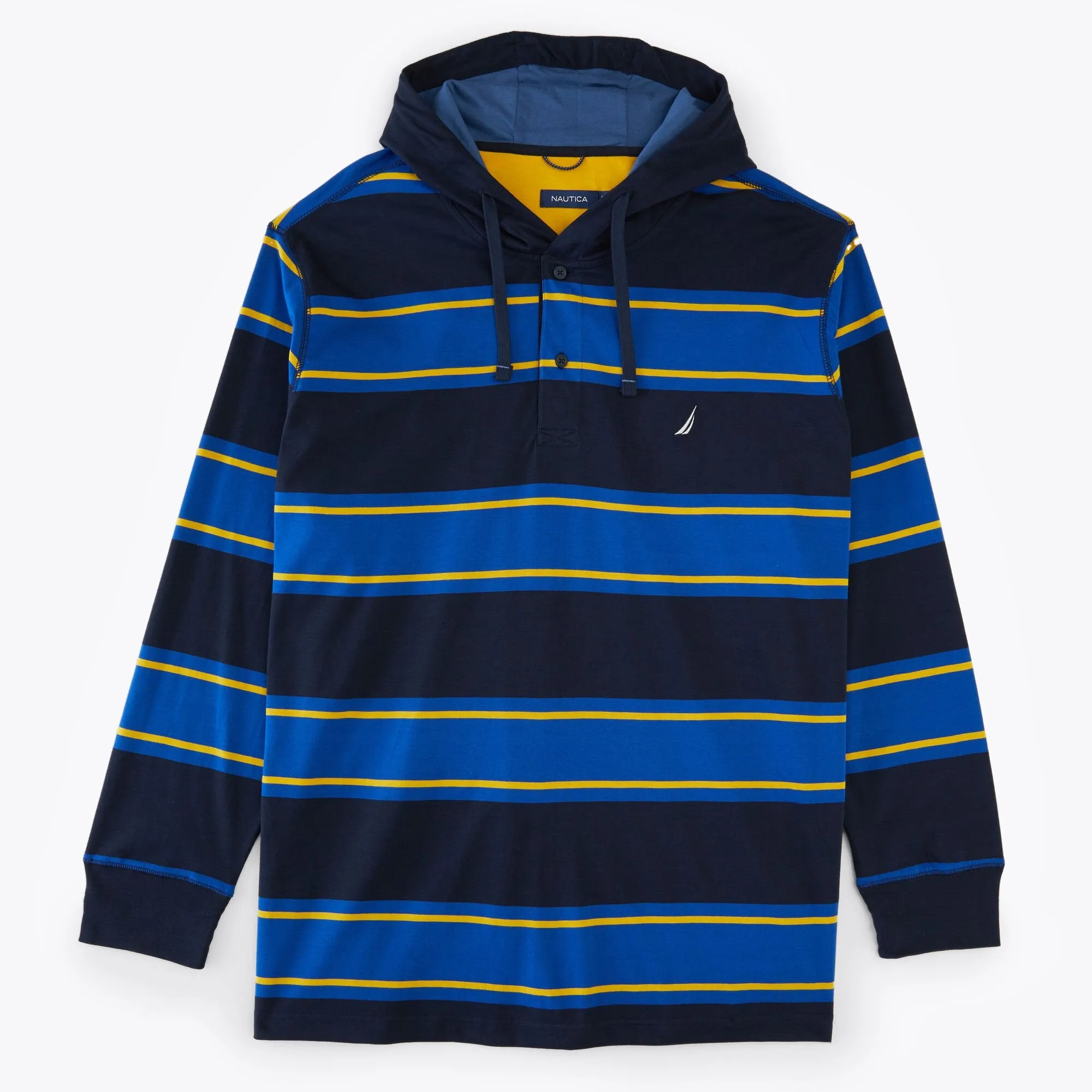 Nautica Men's Big & Tall Striped Rugby Pullover Hoodie Stellar Blue Heather Nautica