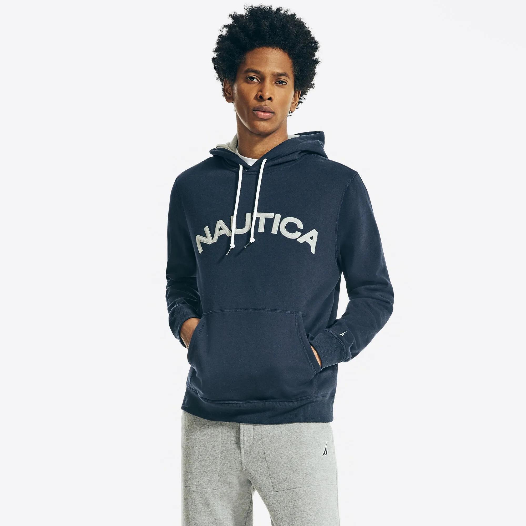 Nautica Men's Pullover Logo Hoodie Navy Nautica