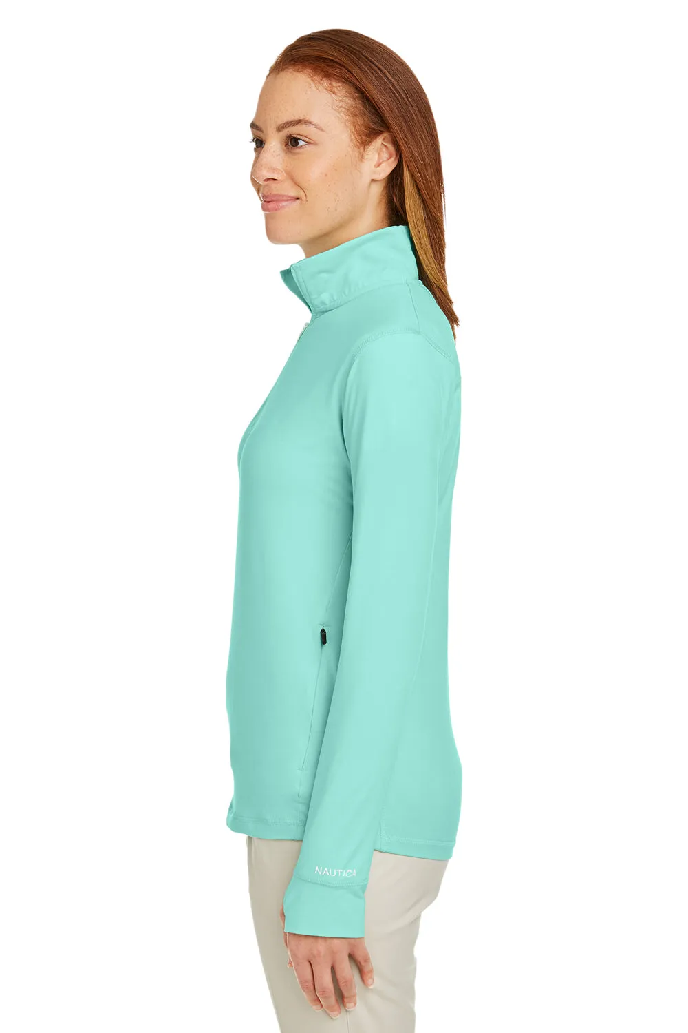 Nautica Womens Saltwater UPF 40  1/4 Zip Sweatshirt - Cool Mint Green