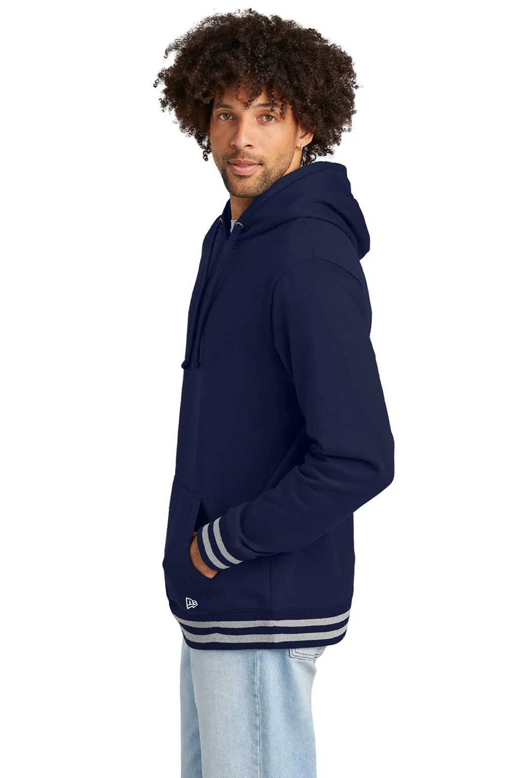 New Era Mens Comeback Fleece Hooded Sweatshirt Hoodie w/ Pouch Pocket - True Navy Blue/Heather Grey