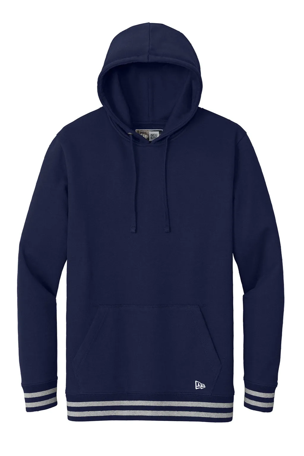 New Era Mens Comeback Fleece Hooded Sweatshirt Hoodie w/ Pouch Pocket - True Navy Blue/Heather Grey