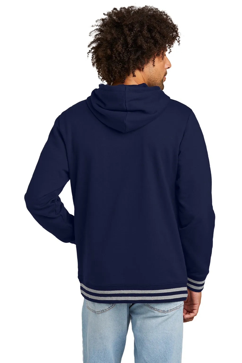 New Era Mens Comeback Fleece Hooded Sweatshirt Hoodie w/ Pouch Pocket - True Navy Blue/Heather Grey
