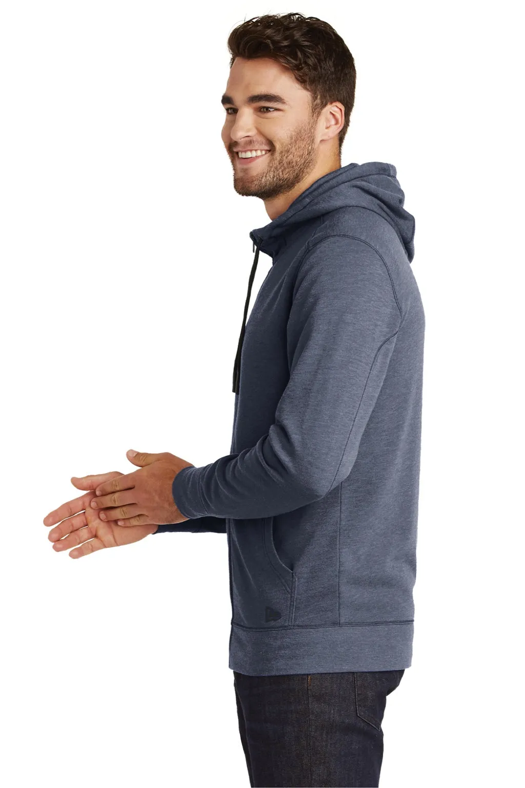 New Era Mens Fleece Full Zip Hooded Sweatshirt Hoodie w/ Pockets - Heather Navy Blue