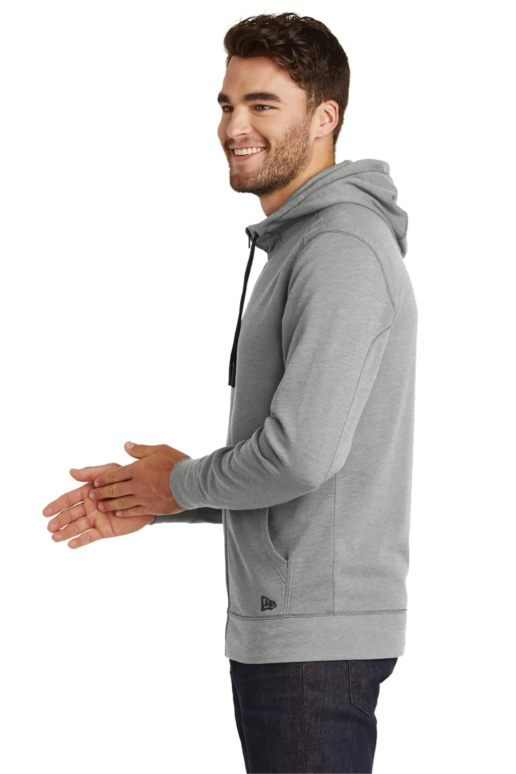 New Era Mens Fleece Full Zip Hooded Sweatshirt Hoodie w/ Pockets - Heather Shadow Grey