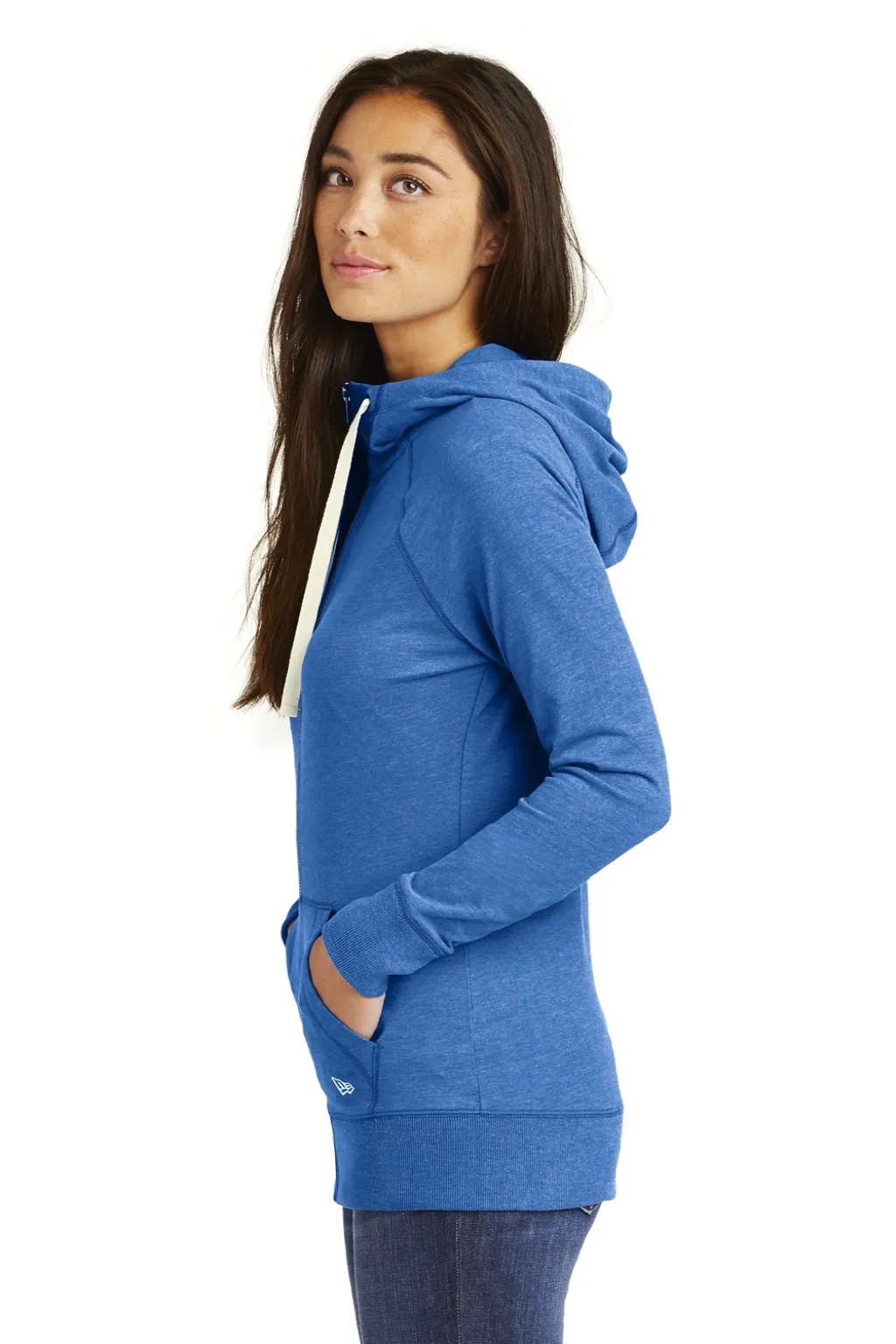 New Era Womens Sueded Full Zip Hooded Sweatshirt Hoodie w/ Pockets - Heather Royal Blue