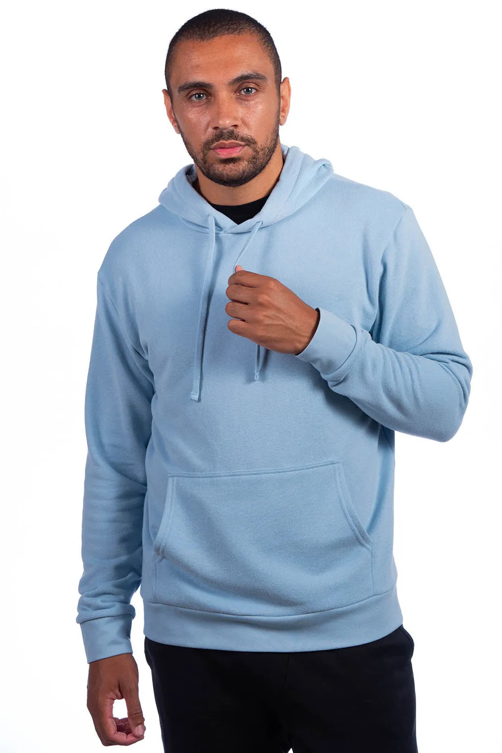 Next Level Mens Sueded French Terry Hooded Sweatshirt Hoodie w/ Pouch Pocket - Stonewashed Denim Blue