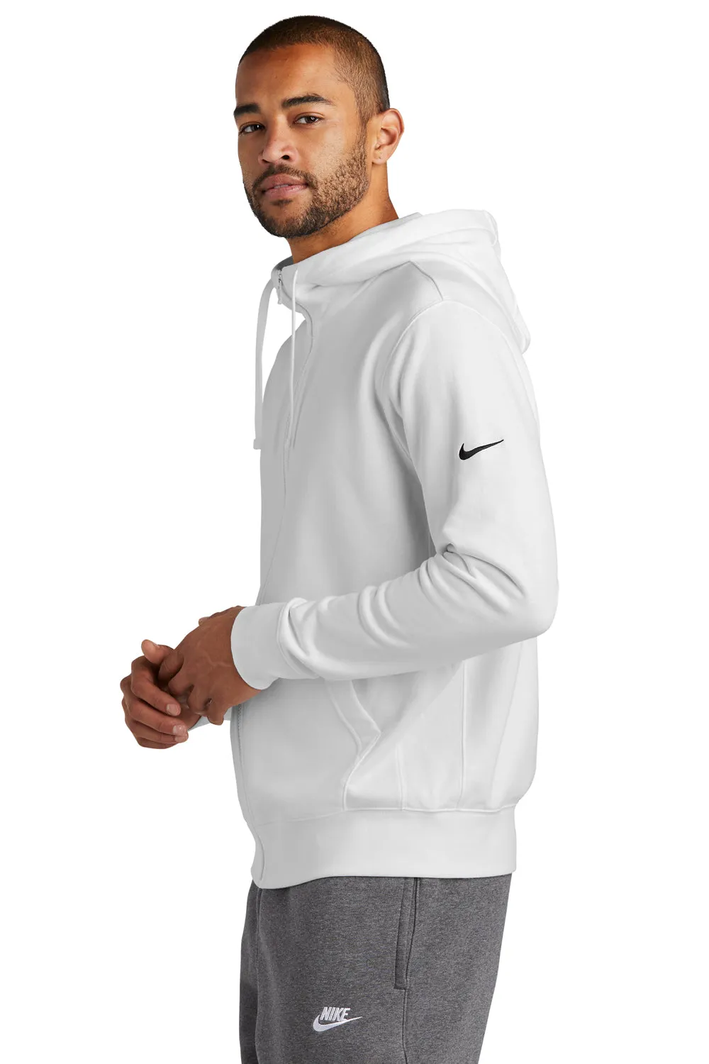 Nike Mens Club Fleece Full Zip Hooded Sweatshirt Hoodie w/ Pockets - White