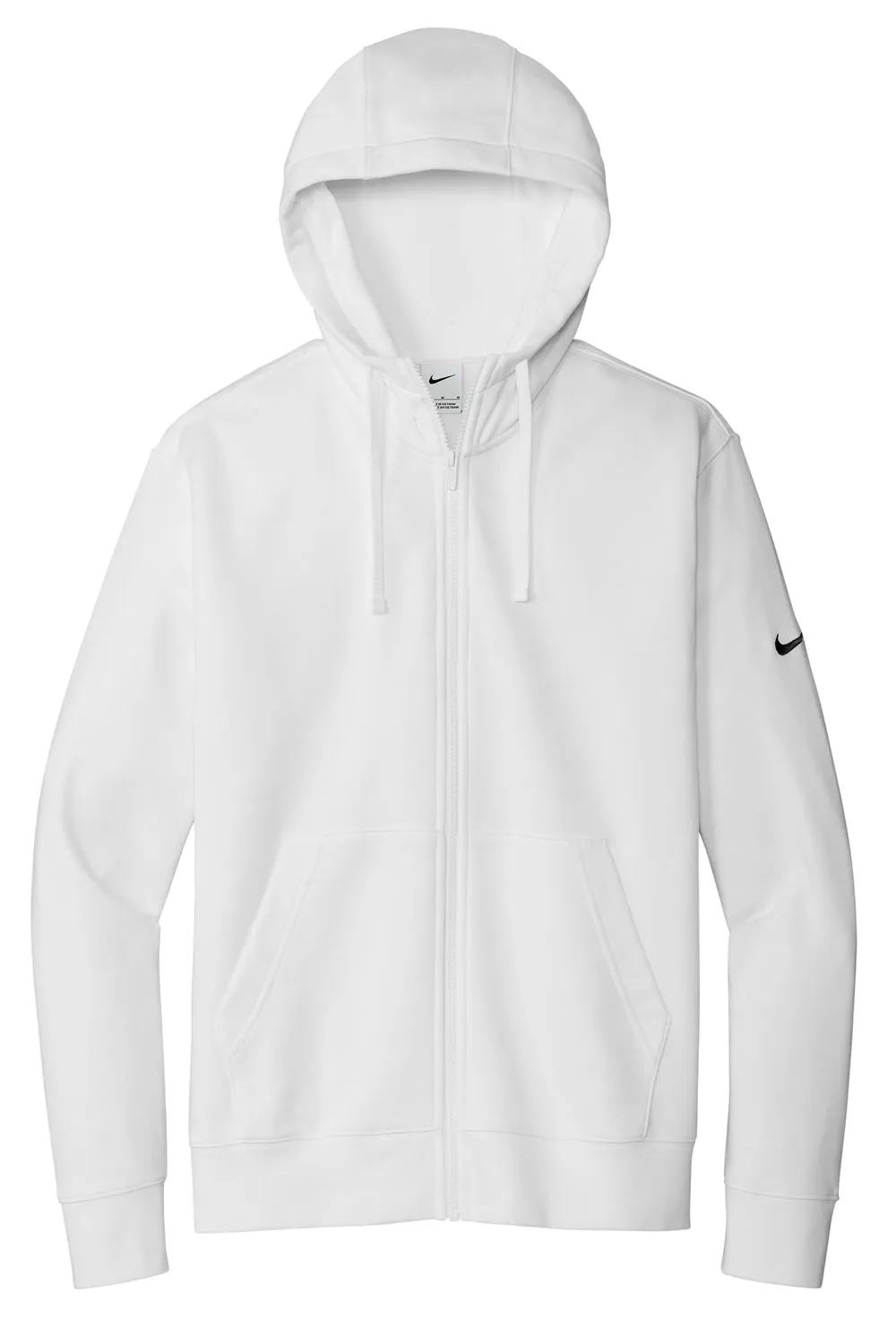 Nike Mens Club Fleece Full Zip Hooded Sweatshirt Hoodie w/ Pockets - White