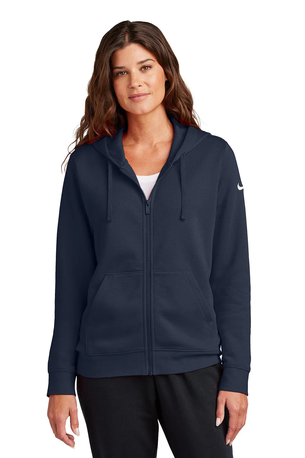 Nike Womens Club Fleece Full Zip Hooded Sweatshirt Hoodie w/ Pockets - Midnight Navy Blue