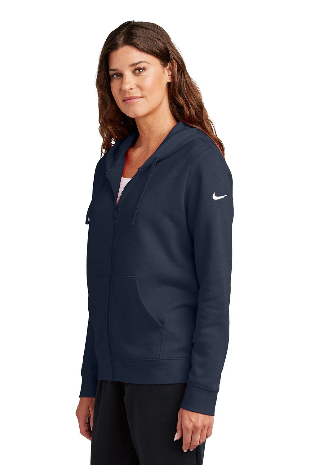 Nike Womens Club Fleece Full Zip Hooded Sweatshirt Hoodie w/ Pockets - Midnight Navy Blue