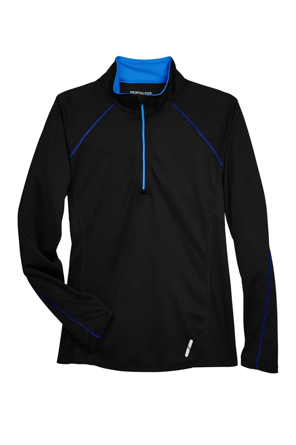 North End Womens Radar Performance Moisture Wicking 1/4 Zip Sweatshirt - Black/True Royal Blue