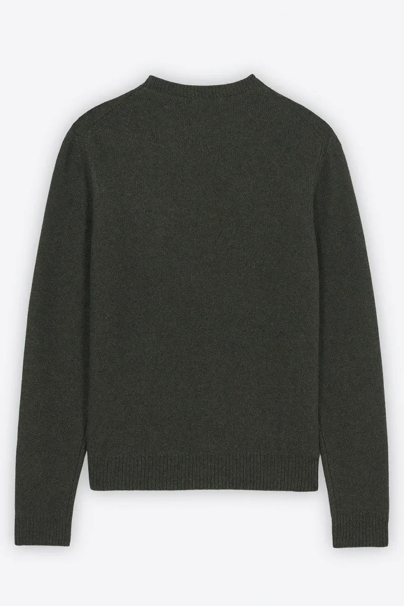 OVERSIZE FOX HEAD JACQUARD PULLOVER KHAKI GREY